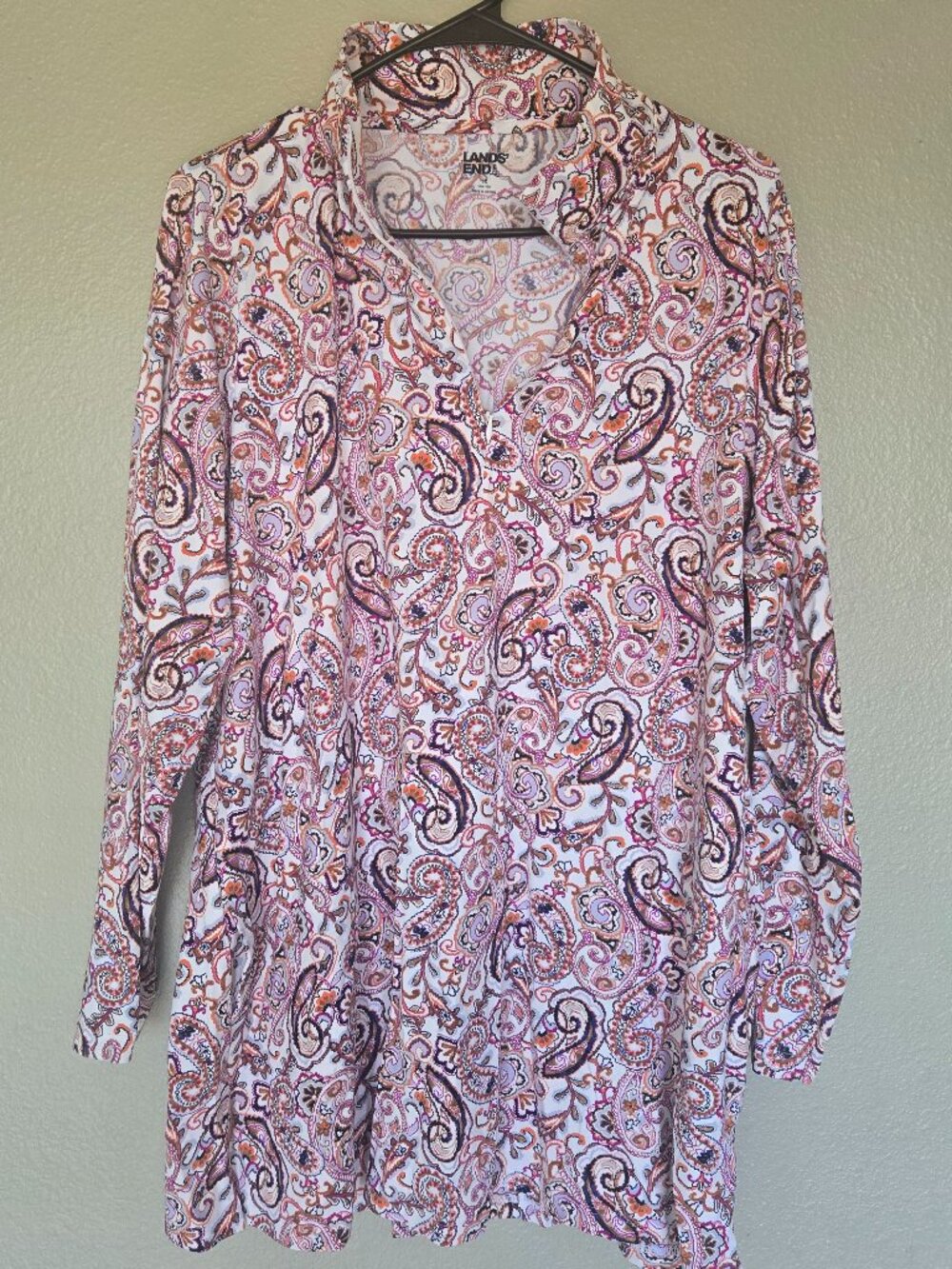 1X Lands End Quarter Zip Long-Sleeve Swim Cover-Up. Paisley, swim, beach, pool
